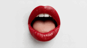 Close-Up of Red Lips with Tongue Showing in Minimalist Composition