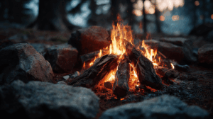 Crackling Campfire in a Forest Clearing at Dusk