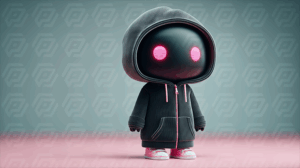 Futuristic Robot Character in Hoodie with Glowing Eyes