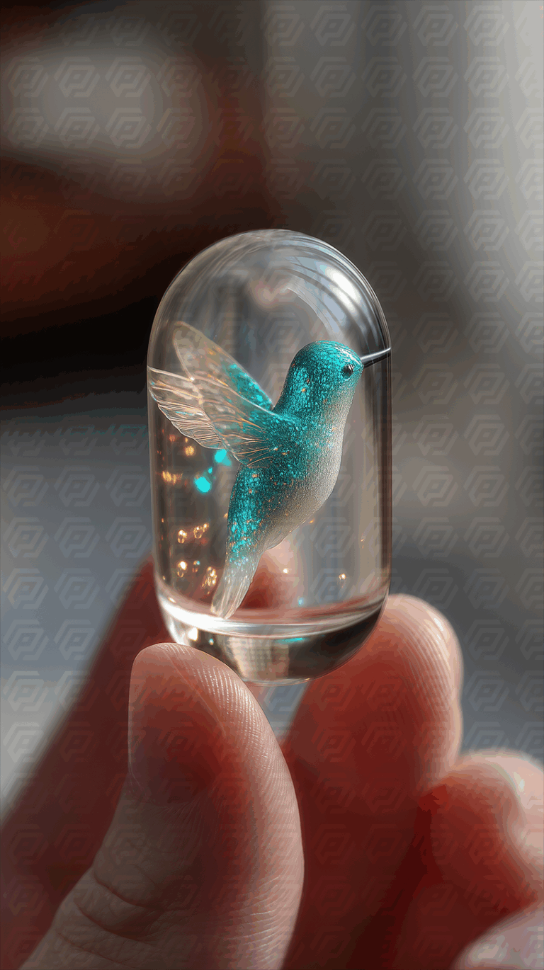 Bioluminescent Hummingbird in Glass Capsule