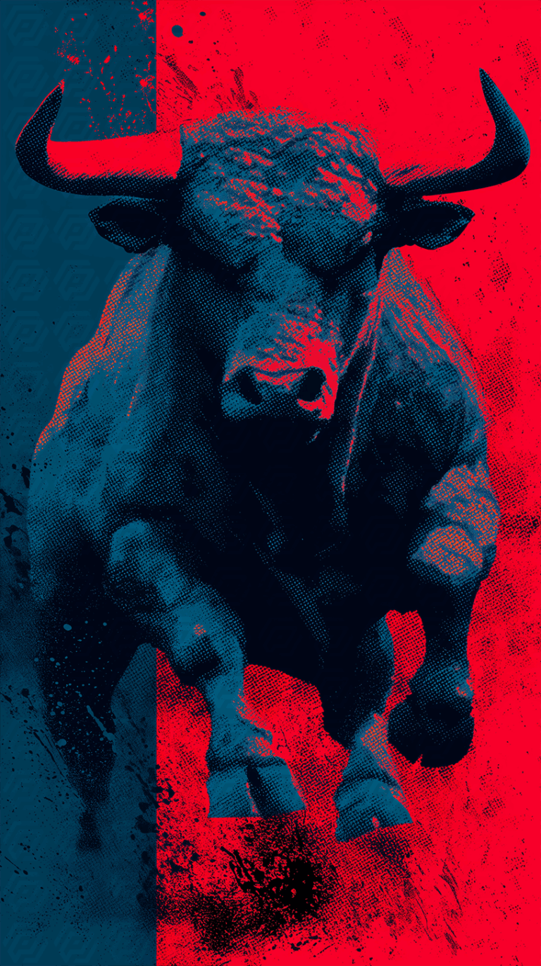 Stylized Bull With Halftone Effect and Dynamic Red Background