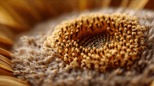 Textured Macro View of Sunflower with Fluffy Pollen Surface
