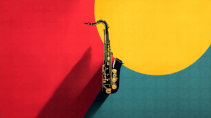 Abstract Jazz Saxophone Silhouette Against Colorful Background