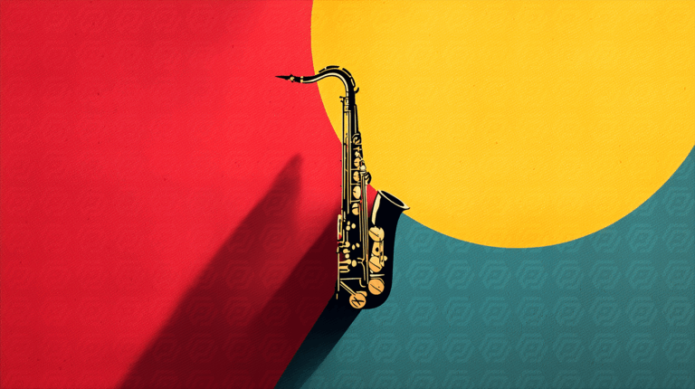 Abstract Jazz Saxophone Silhouette Against Colorful Background