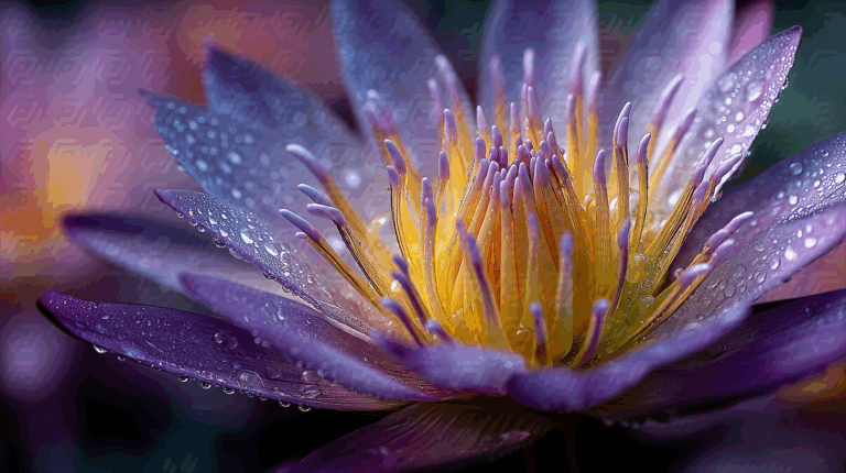 Close-Up of a Dew-Covered Purple Water Lily