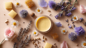 Natural Skincare Balm Surrounded by Botanical Ingredients