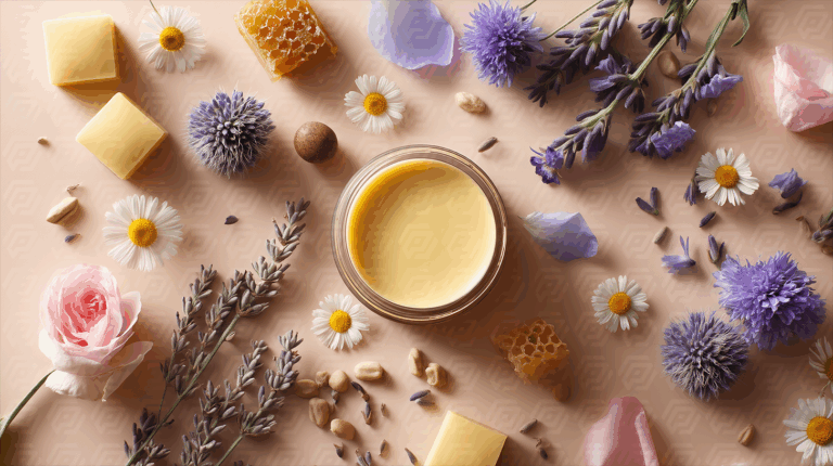Natural Skincare Balm Surrounded by Botanical Ingredients