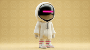 Cute Robot in Cream Hoodie with Neon Visor