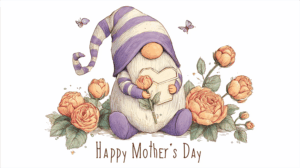 Cute Gnome with Heart and Flowers for Mother's Day