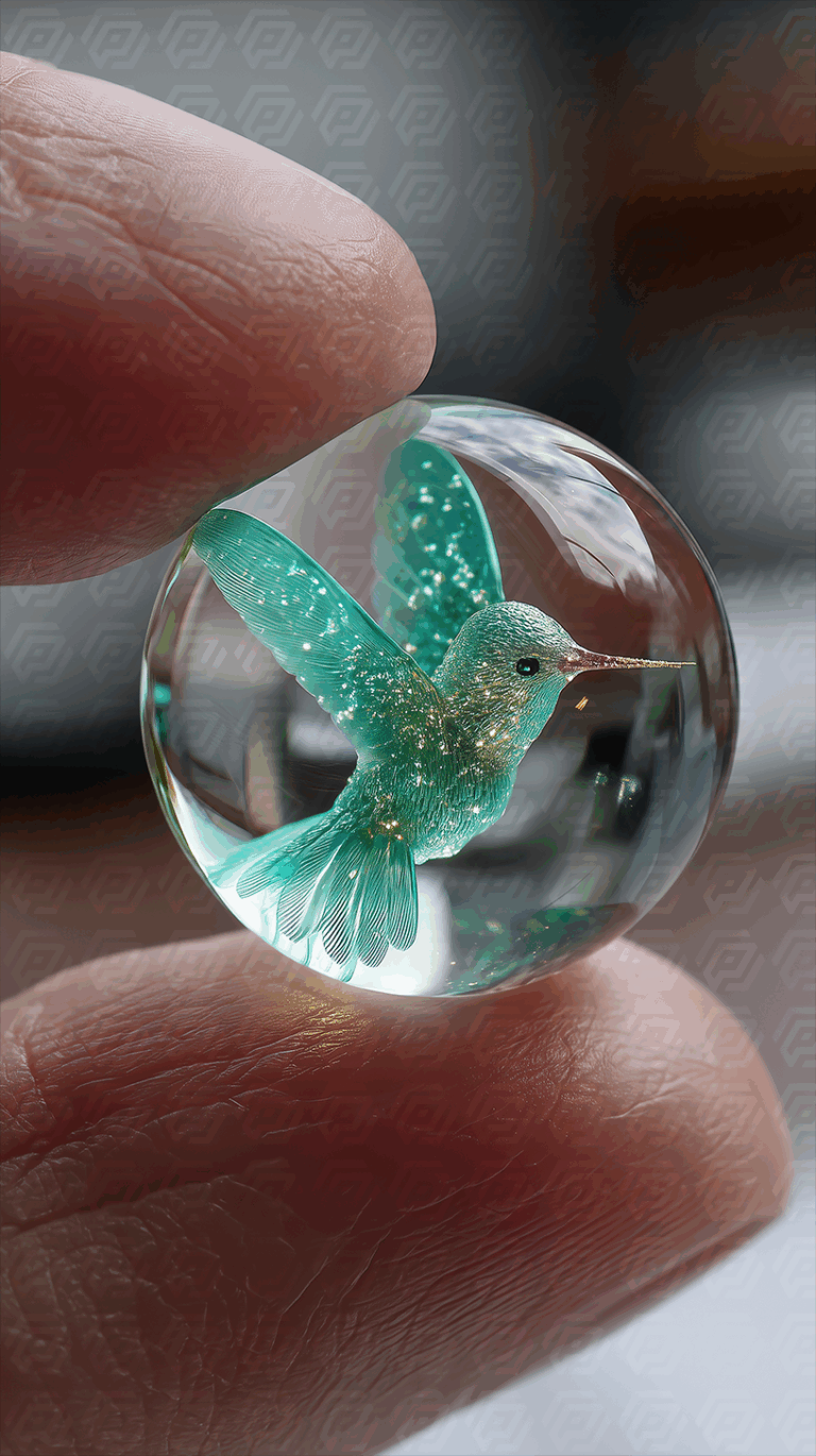 Tiny Sparkling Hummingbird Preserved in Glass Globe