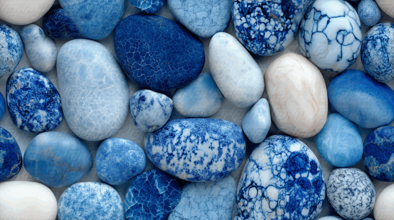 Blue Marbled and Cracked Pebbles with Natural Veining