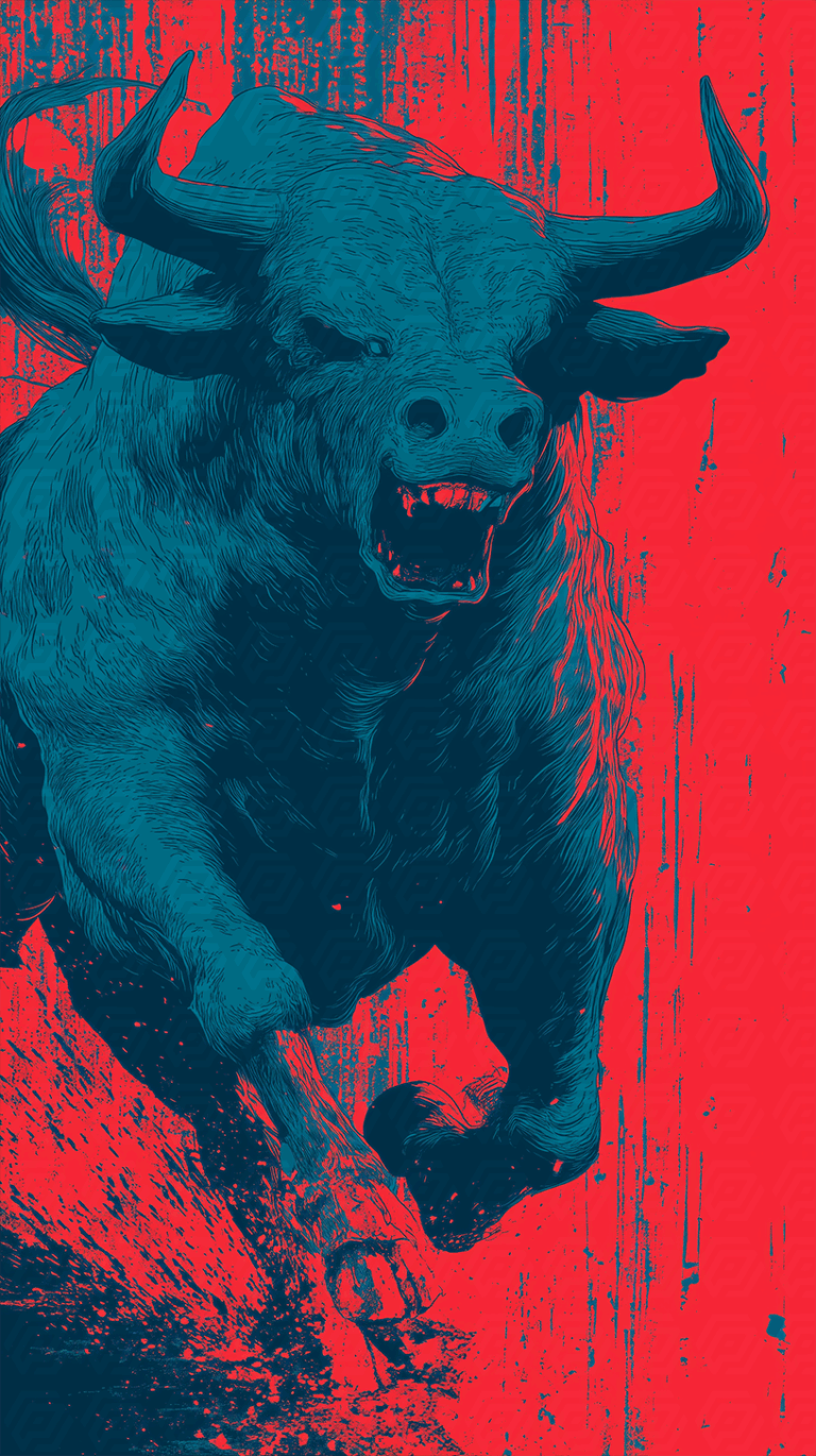 Roaring Bull Illustration With Textured Red Backdrop
