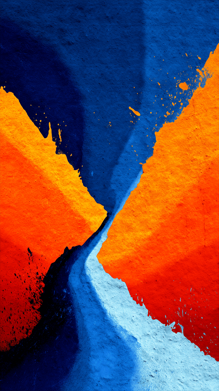 Vivid Abstract Blue and Orange Paint Composition