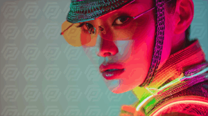 Close-Up of Fashion Model in Red and Green Neon Light
