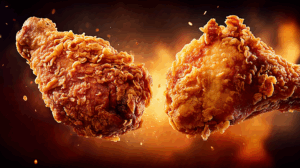 Spicy Fried Chicken Drumsticks with Fiery Background