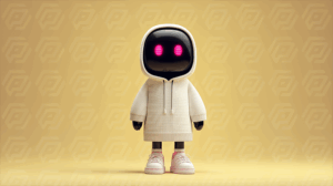Adorable Bot with Hoodie and Glowing Eyes