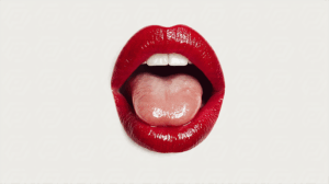 Playful Red Lips with Tongue Out on White Background