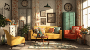 Colorful Eclectic Living Room Interior With Bright Furniture