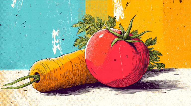 Rustic Tomato and Carrot with Distressed Background