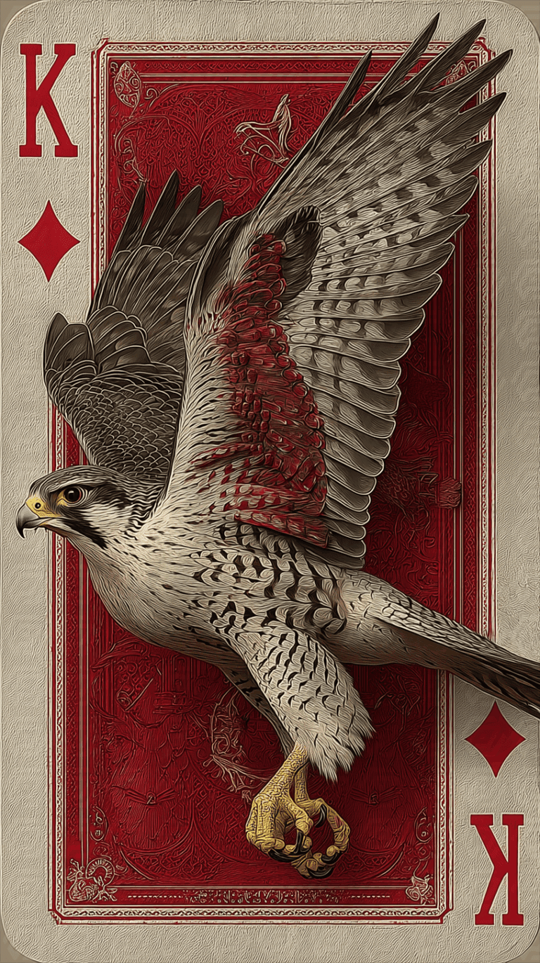 King of Diamonds Falcon on Ornate Red Playing Card