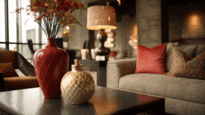 Elegant Interior With Red Ceramic Vase And Modern Decor