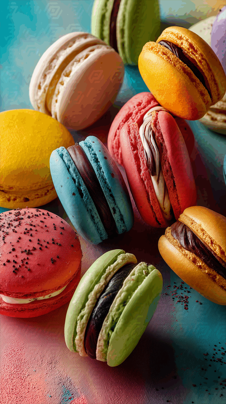 Assorted Colorful Macarons Arranged on a Pastel Surface