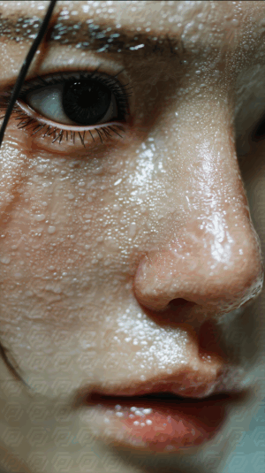 Extreme Close-Up of Wet Face with Water Droplets on Skin