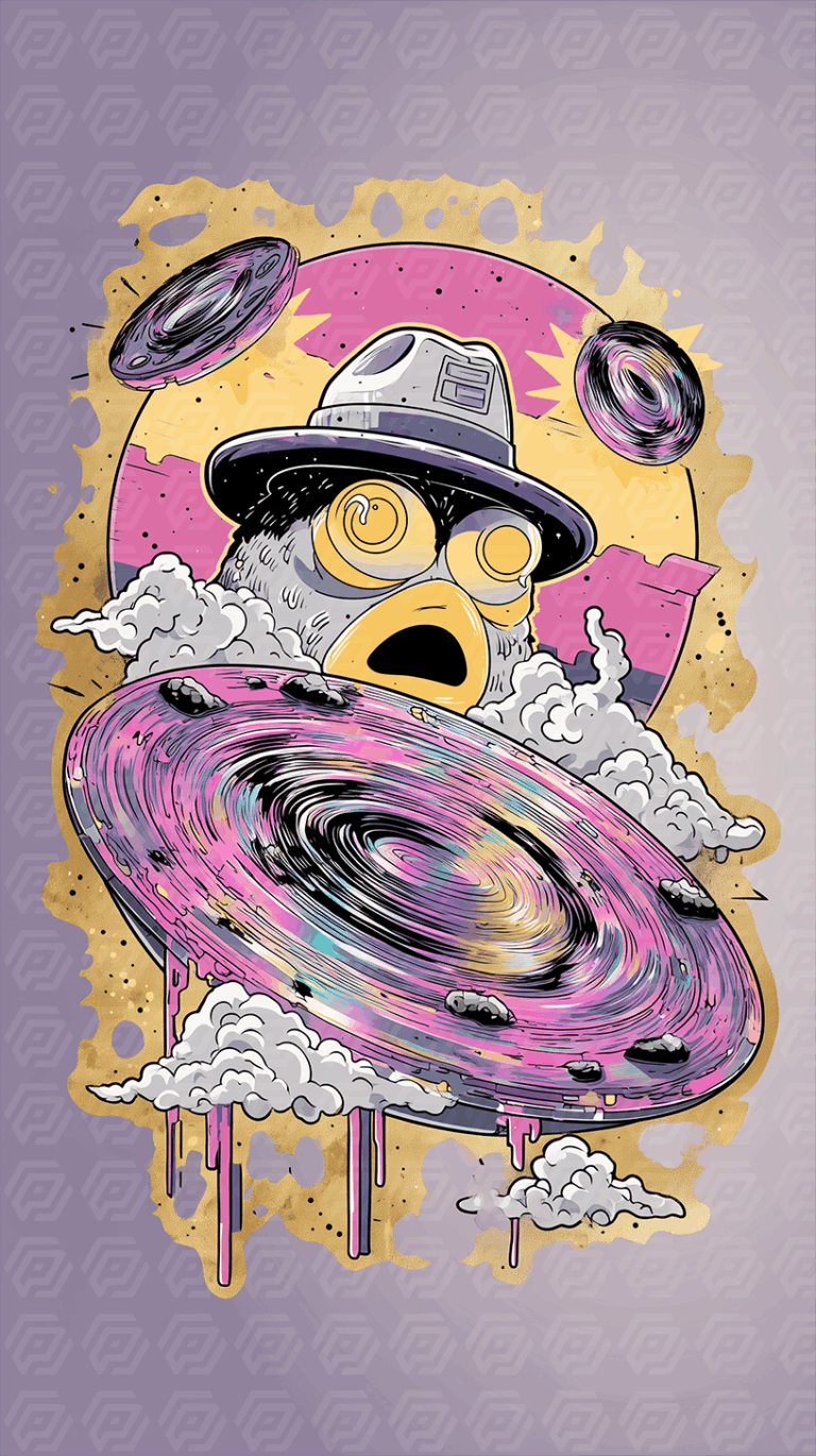Cartoon UFO Bird With Swirling Galaxy Hat