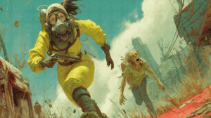 Female Hazmat Agent Escaping Infection in Collapsing World
