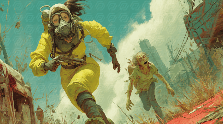 Female Hazmat Agent Escaping Infection in Collapsing World