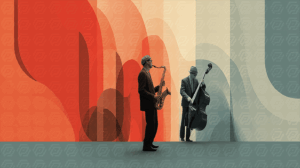 Jazz Musicians With Saxophone And Bass Abstract Art Background