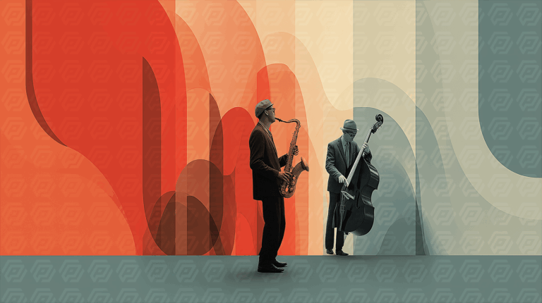 Jazz Musicians With Saxophone And Bass Abstract Art Background