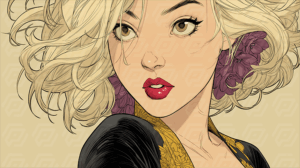 Artistic Illustration of Woman with Short Blonde Hair and Floral Accents