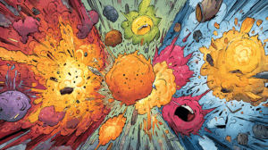 Colorful Cartoon Explosions with Elemental Characters