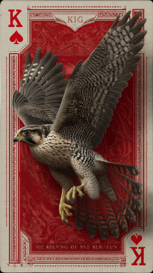 King of Spades Falcon in Flight with Red Vintage Background