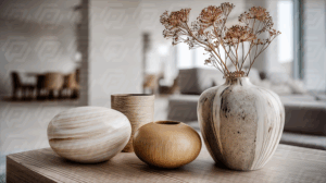 Minimalist Natural Decor With Wooden Vases In Bright Interior