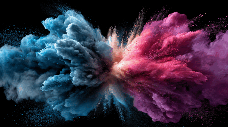Color Explosion of Blue and Pink Powder on Black Background
