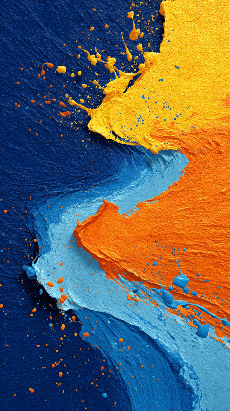 Energetic Swirl Of Blue And Orange Paint