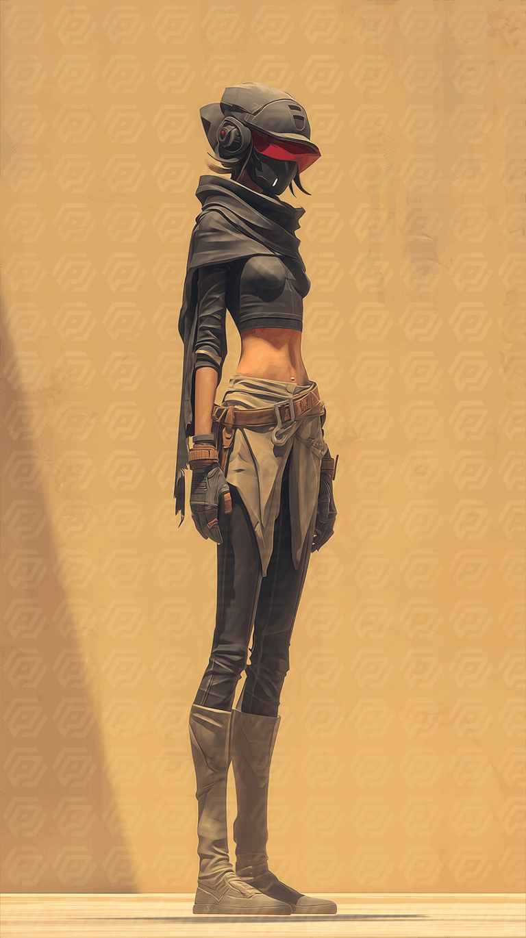 Cyberpunk Woman with Tactical Gear in Desert Setting