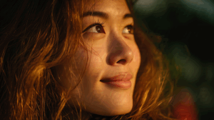 Woman Gazing Up in Golden Hour Light