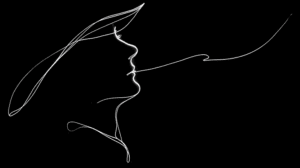 Minimalist Line Art of Woman with Flowing Hat
