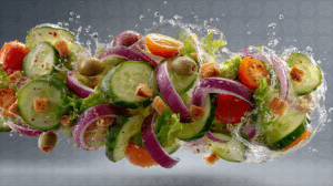 Colorful Salad Ingredients in Mid-Air Splash