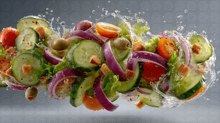 Colorful Salad Ingredients in Mid-Air Splash