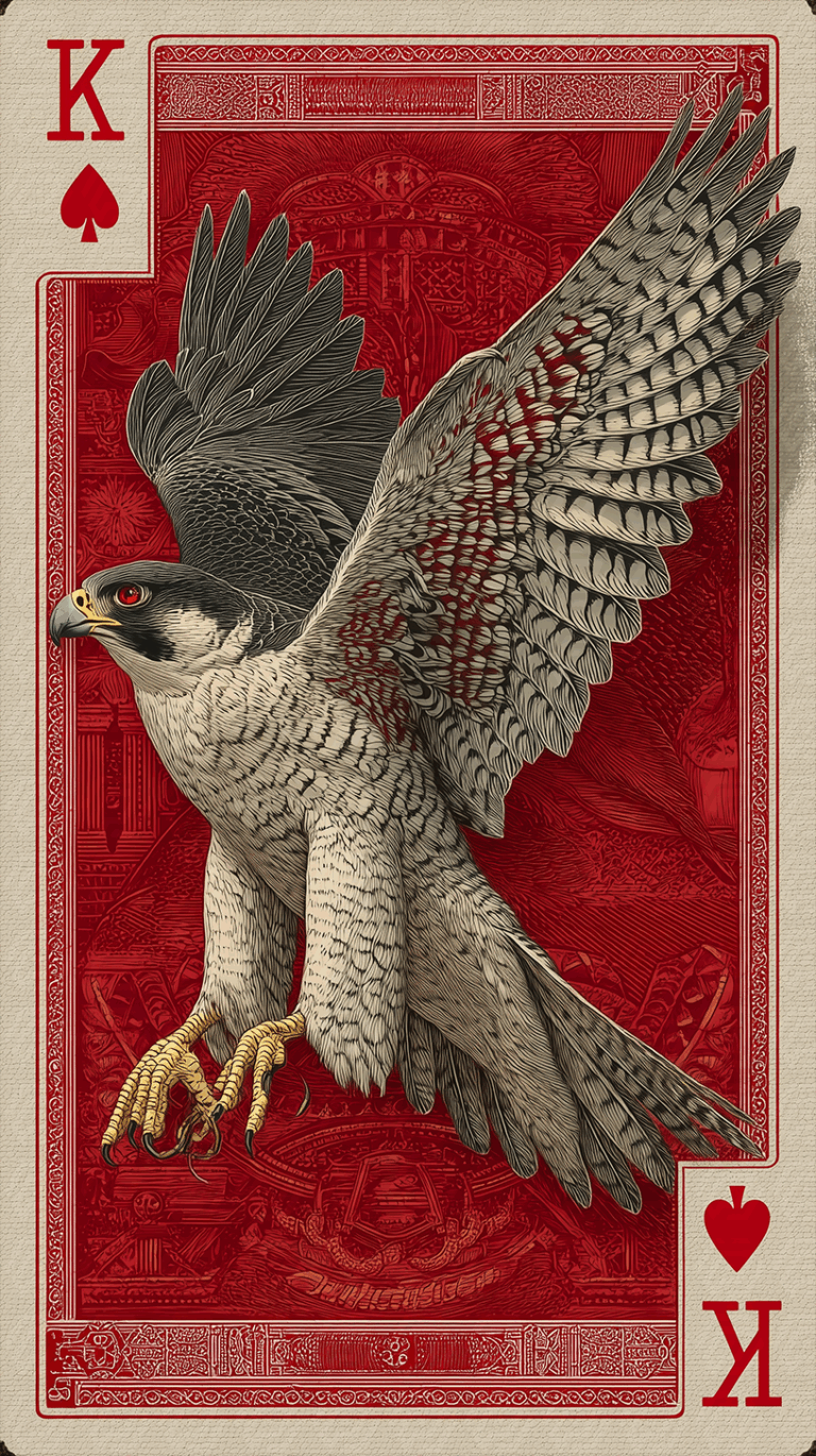 Red-Eyed Falcon as King of Spades on Decorative Card