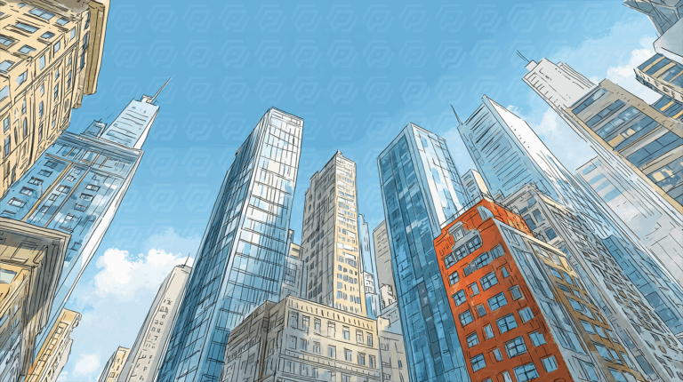 Cluster of Contemporary Glass Buildings Under Clear Blue Sky