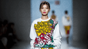 Bold Floral Streetwear on Fashion Runway Model