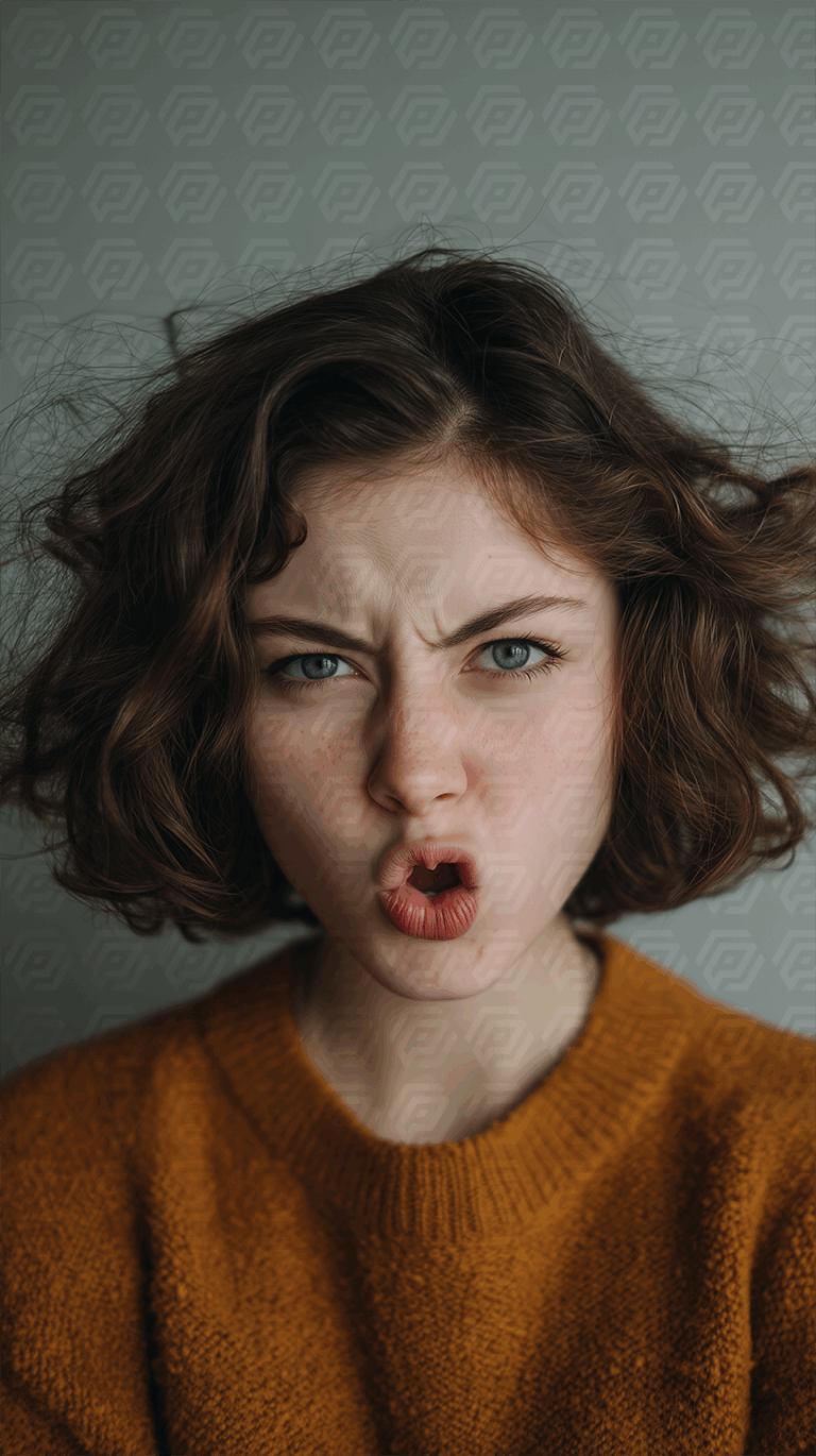 Angry Young Woman Making a Furious Expression in Studio Light