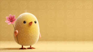 Adorable Yellow Chick with Big Eyes and Pink Flower in Hand