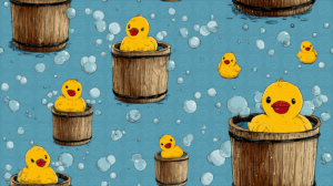 Rubber Ducks In Wooden Barrels Seamless Pattern Background