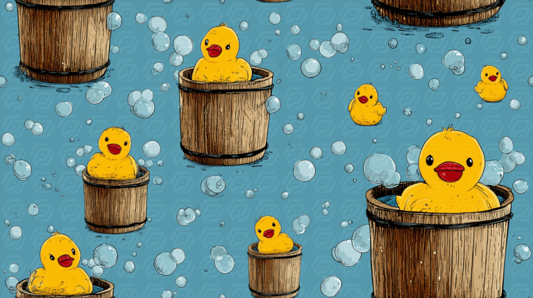 Rubber Ducks In Wooden Barrels Seamless Pattern Background